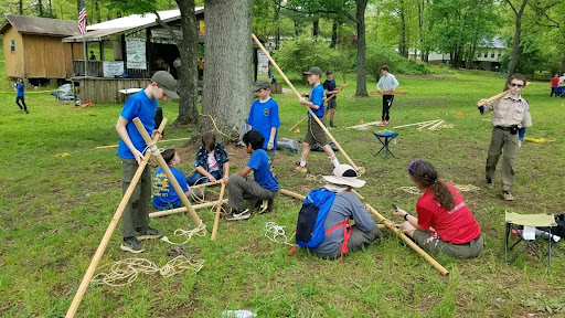 Scouts from Nv Ya O Sa Ni Chapter learn how to tie lashings and prepare for the competitions later in the day.